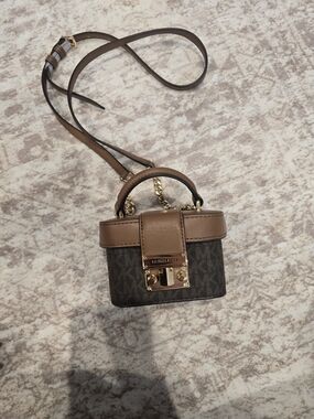 Michael Kors-inspired Brown Mini Crossbody Bag with Gold Hardware